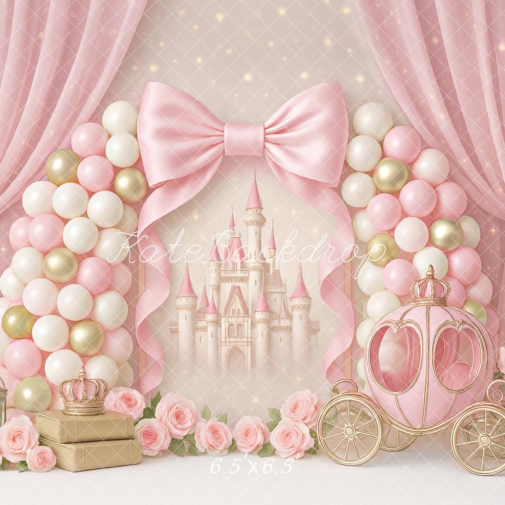 Kate Pink Bow Princess Castle Carriage Backdrop Designed by Ashley Paul - Kate Backdrop AU