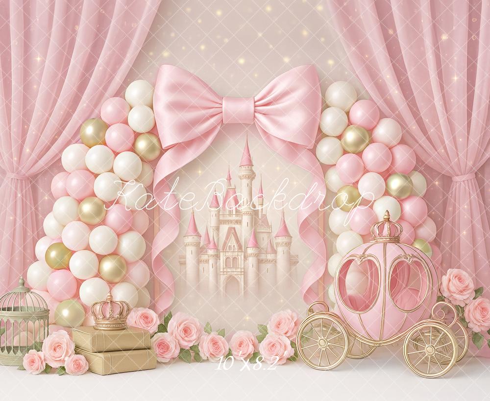 Kate Pink Bow Princess Castle Carriage Backdrop Designed by Ashley Paul - Kate Backdrop AU