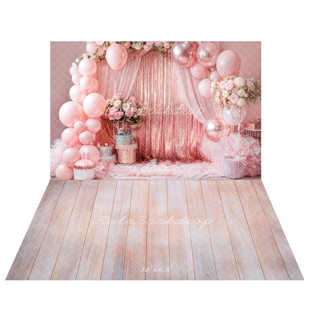 Kate Pink Party Wedding Backdrop+Wood Floor Backdrop - Kate Backdrop AU