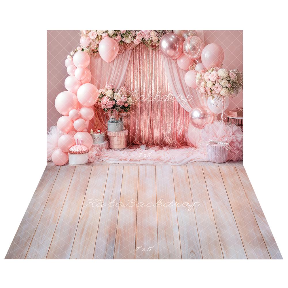 Kate Pink Party Wedding Backdrop+Wood Floor Backdrop - Kate Backdrop AU