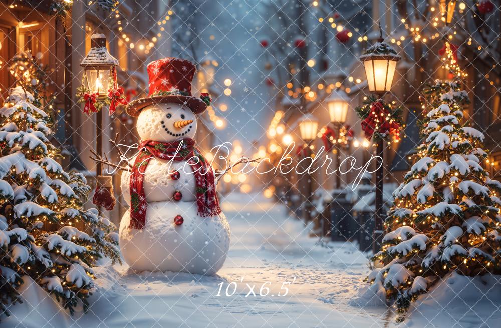 LONSALE Kate Snowman Street Christmas Backdrop Designed by Emetselch - Kate Backdrop AU
