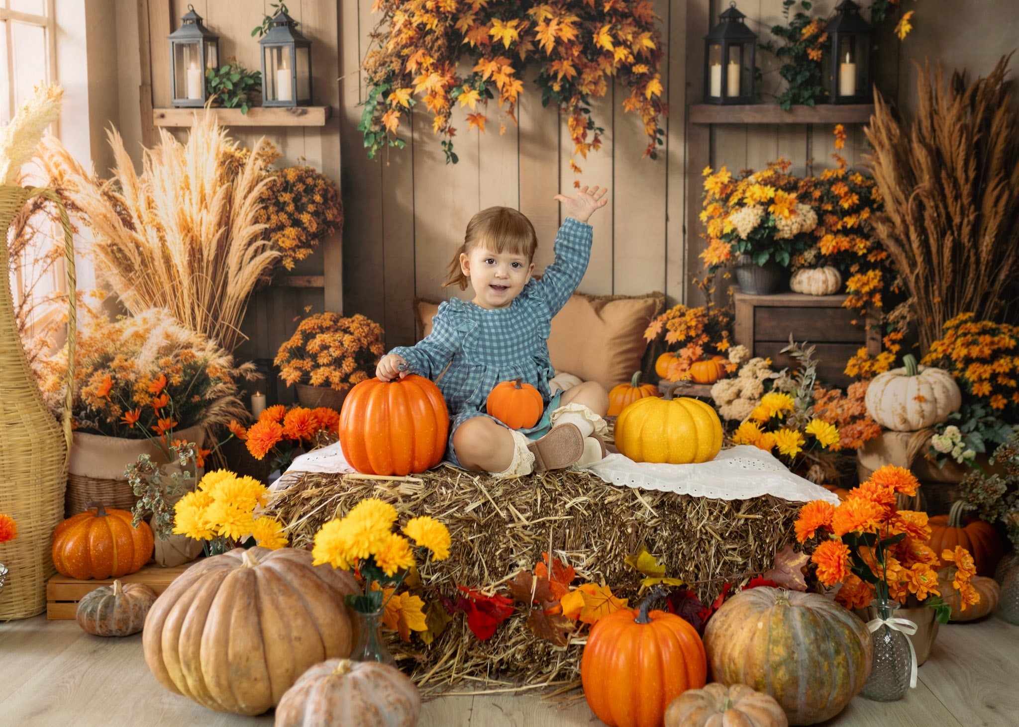 Kate Fall Pumpkins Hay Backdrop Designed by Emetselch