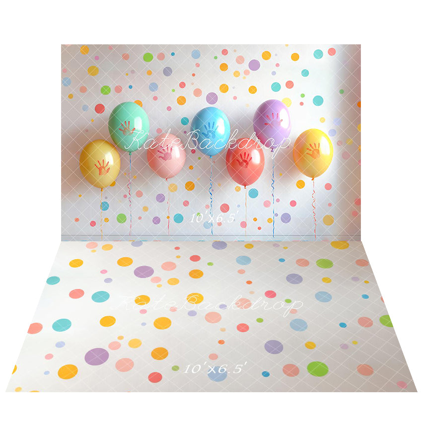 Kate Balloon Handprint Backdrop+Colored Dots Floor Backdrop - Kate Backdrop AU