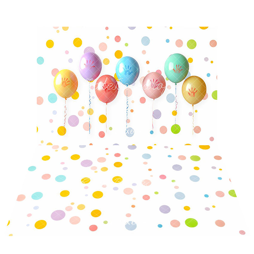 Kate Balloon Handprint Backdrop+Colored Dots Floor Backdrop - Kate Backdrop AU