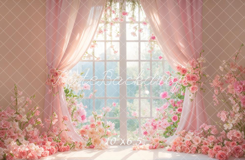 Kate Pink Window Flower Curtains Backdrop Designed by Emetselch - Kate Backdrop AU