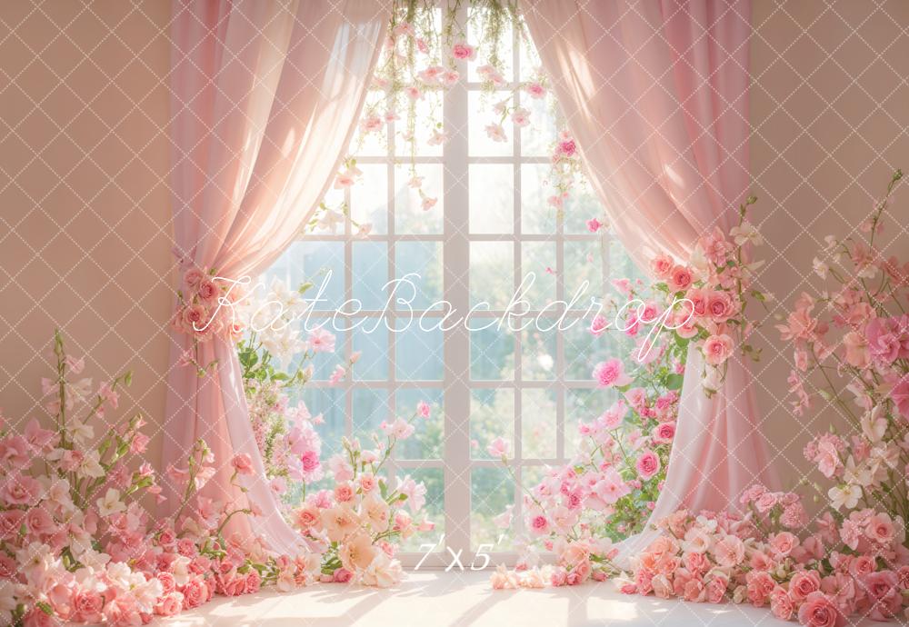 Kate Pink Window Flower Curtains Backdrop Designed by Emetselch - Kate Backdrop AU