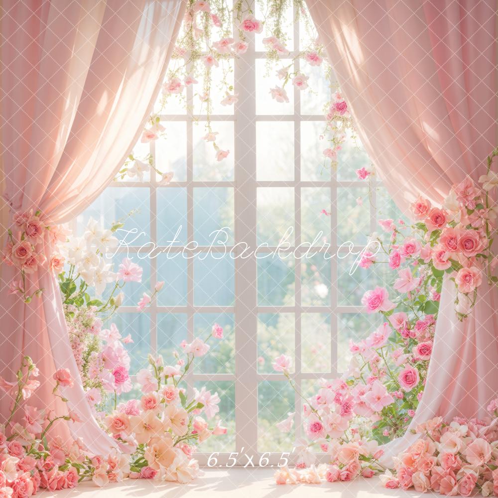 Kate Pink Window Flower Curtains Backdrop Designed by Emetselch - Kate Backdrop AU