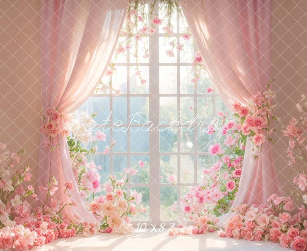 Kate Pink Window Flower Curtains Backdrop Designed by Emetselch - Kate Backdrop AU