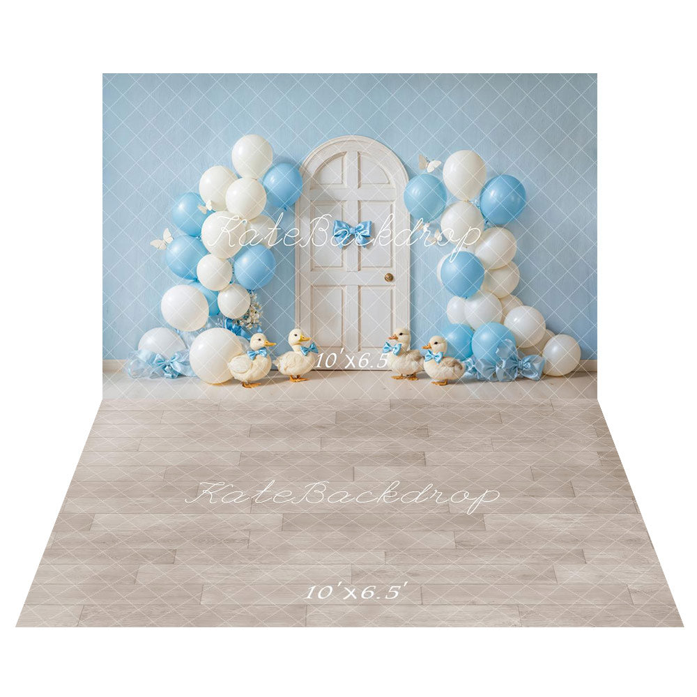 Kate Blue Balloon Duck Backdrop+Light Gray Floor Backdrop - Kate Backdrop AU