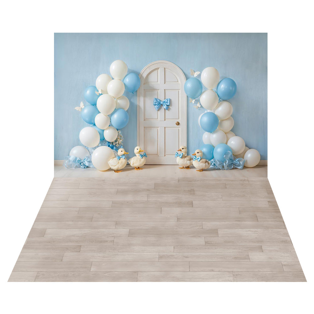 Kate Blue Balloon Duck Backdrop+Light Gray Floor Backdrop