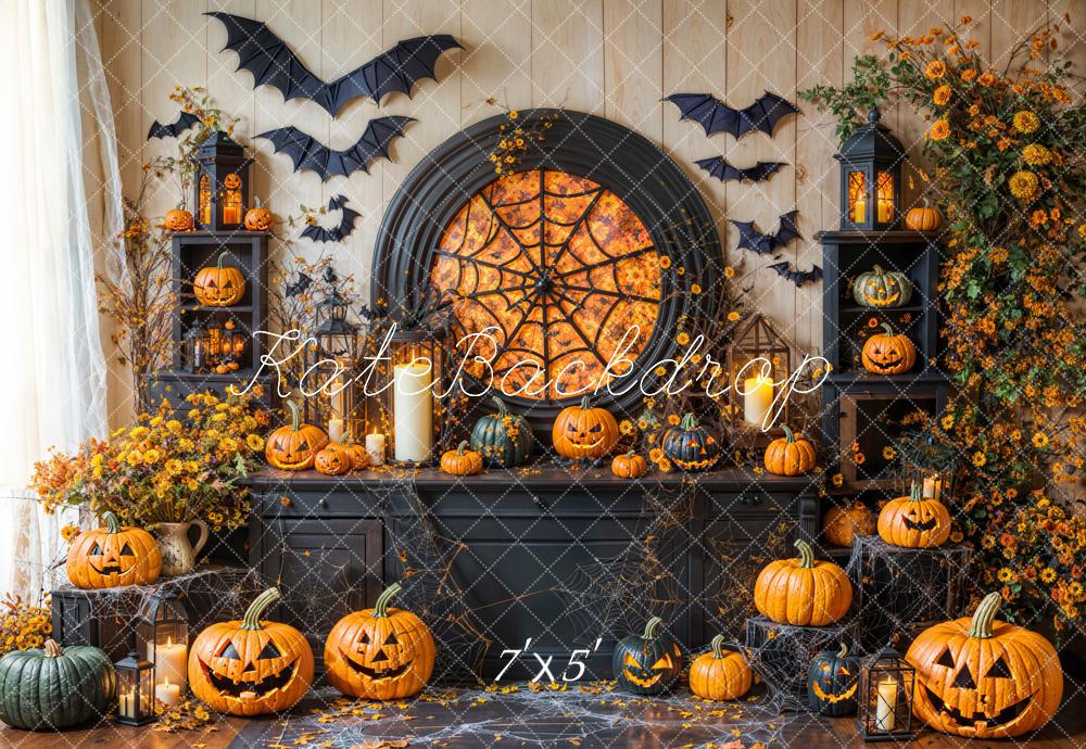 Kate Halloween Backdrop Spider Web Pumpkin Bat Designed by Emetselch