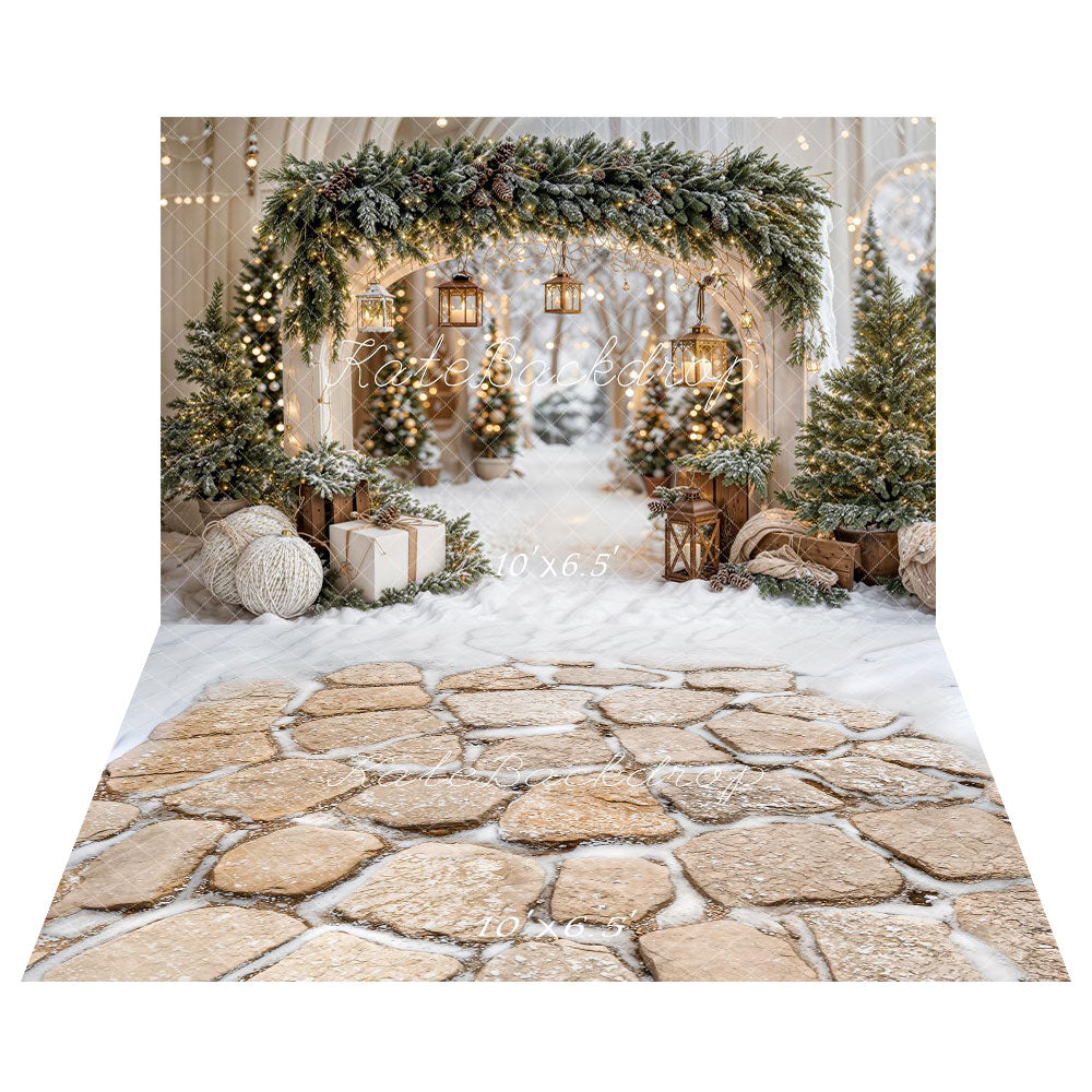 Kate Christmas Snow Arch Backdrop+Winter Stone Floor Backdrop - Kate Backdrop AU