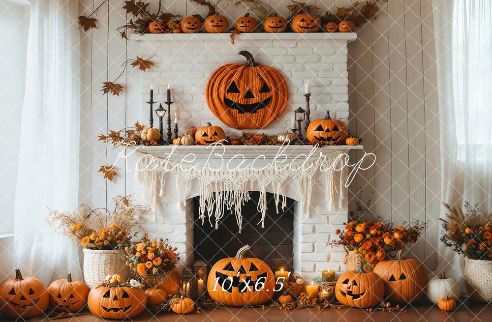 Kate Fireplace Pumpkin Halloween Backdrop Designed by Emetselch - Kate Backdrop AU
