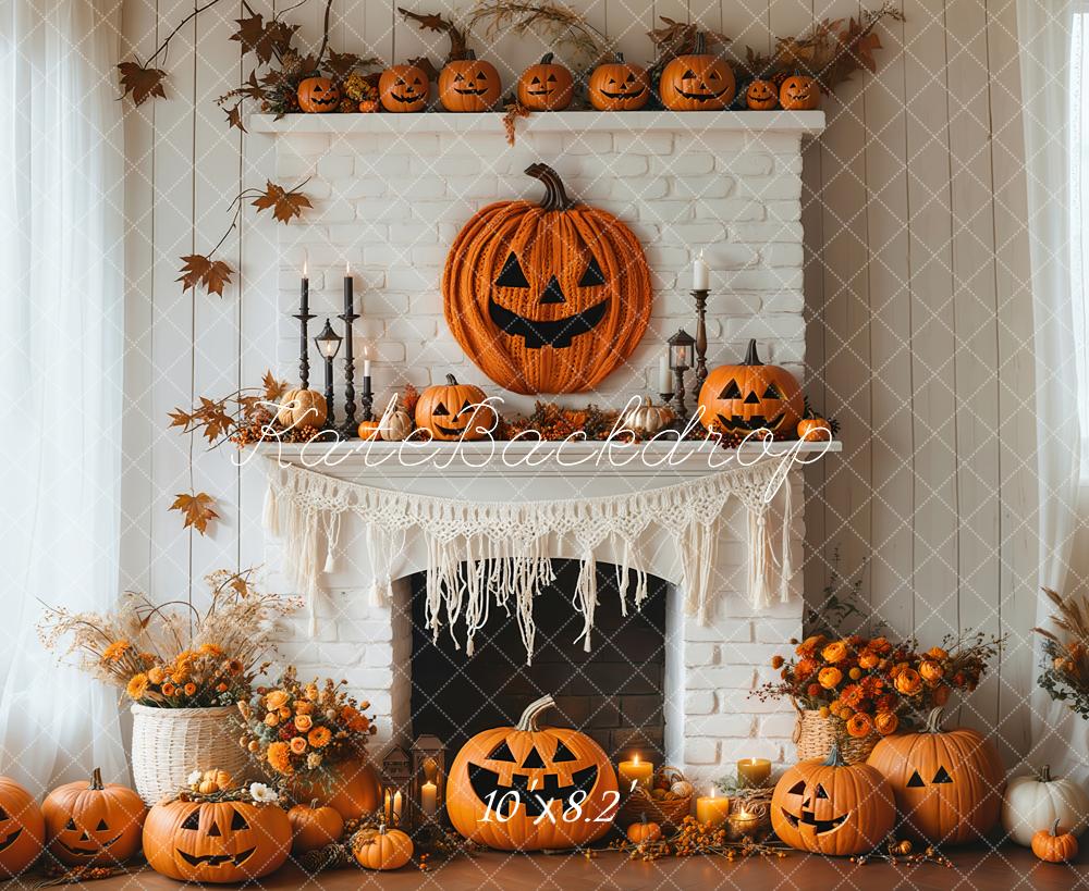 Kate Fireplace Pumpkin Halloween Backdrop Designed by Emetselch - Kate Backdrop AU