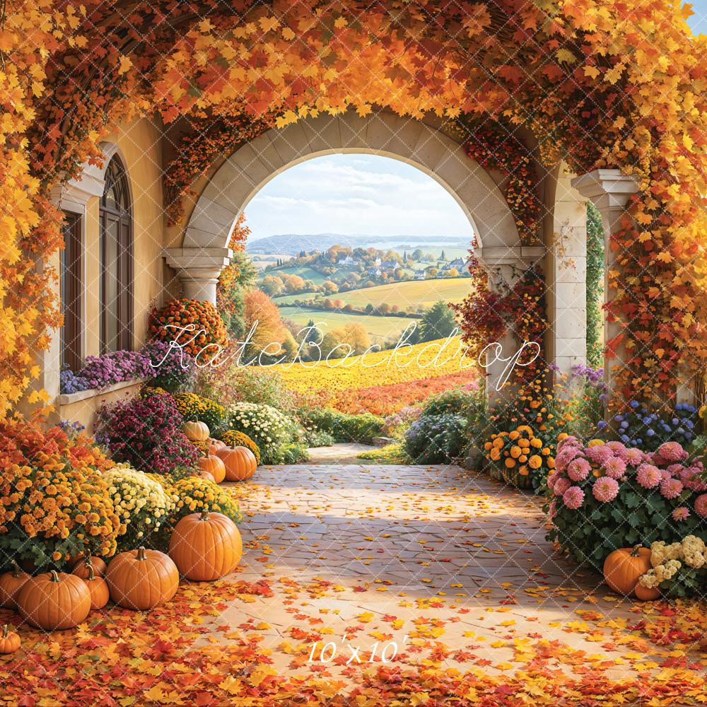 Kate Autumn Fallen Leaves Pumpkin Backdrop Designed by Emetselch - Kate Backdrop AU