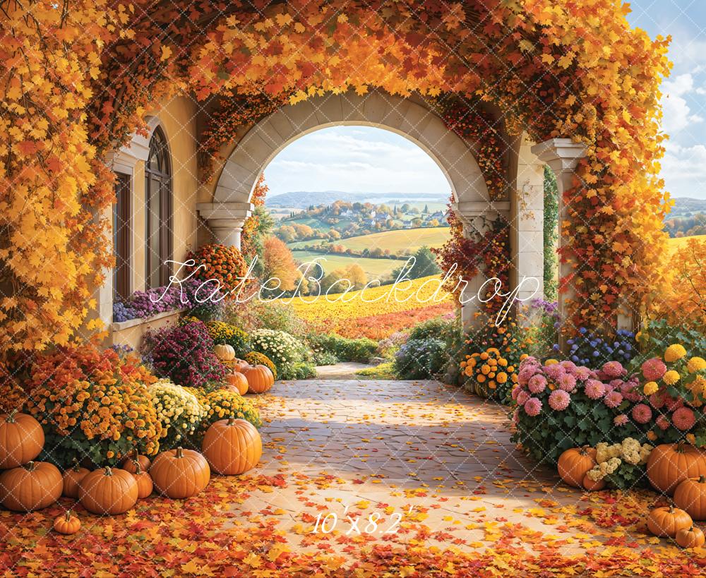 Kate Autumn Fallen Leaves Pumpkin Backdrop Designed by Emetselch - Kate Backdrop AU