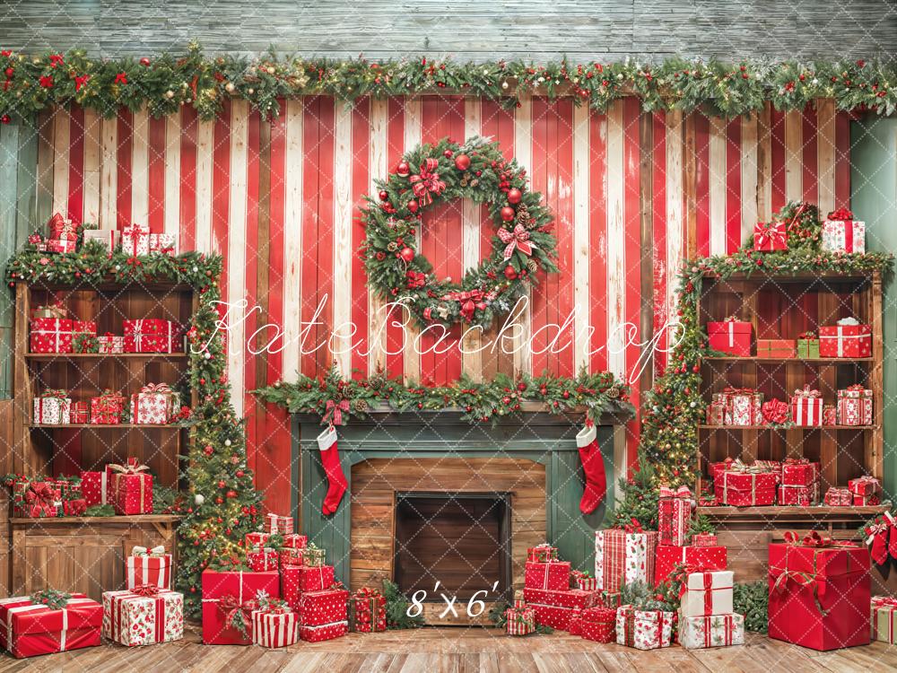Kate Red Gift Wreath Christmas Backdrop Designed by Emetselch