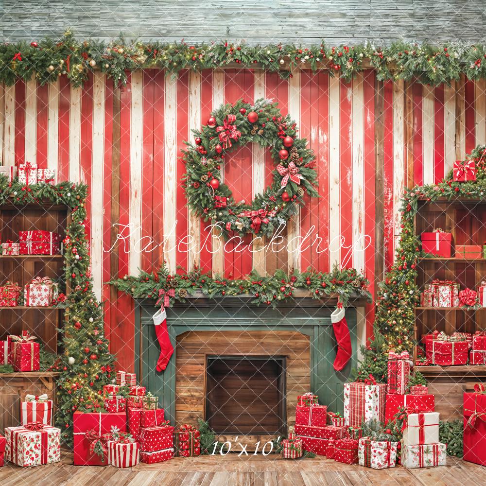 Kate Red Gift Wreath Christmas Backdrop Designed by Emetselch