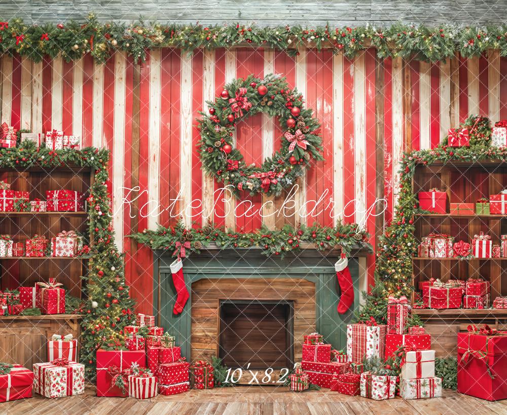 Kate Red Gift Wreath Christmas Backdrop Designed by Emetselch