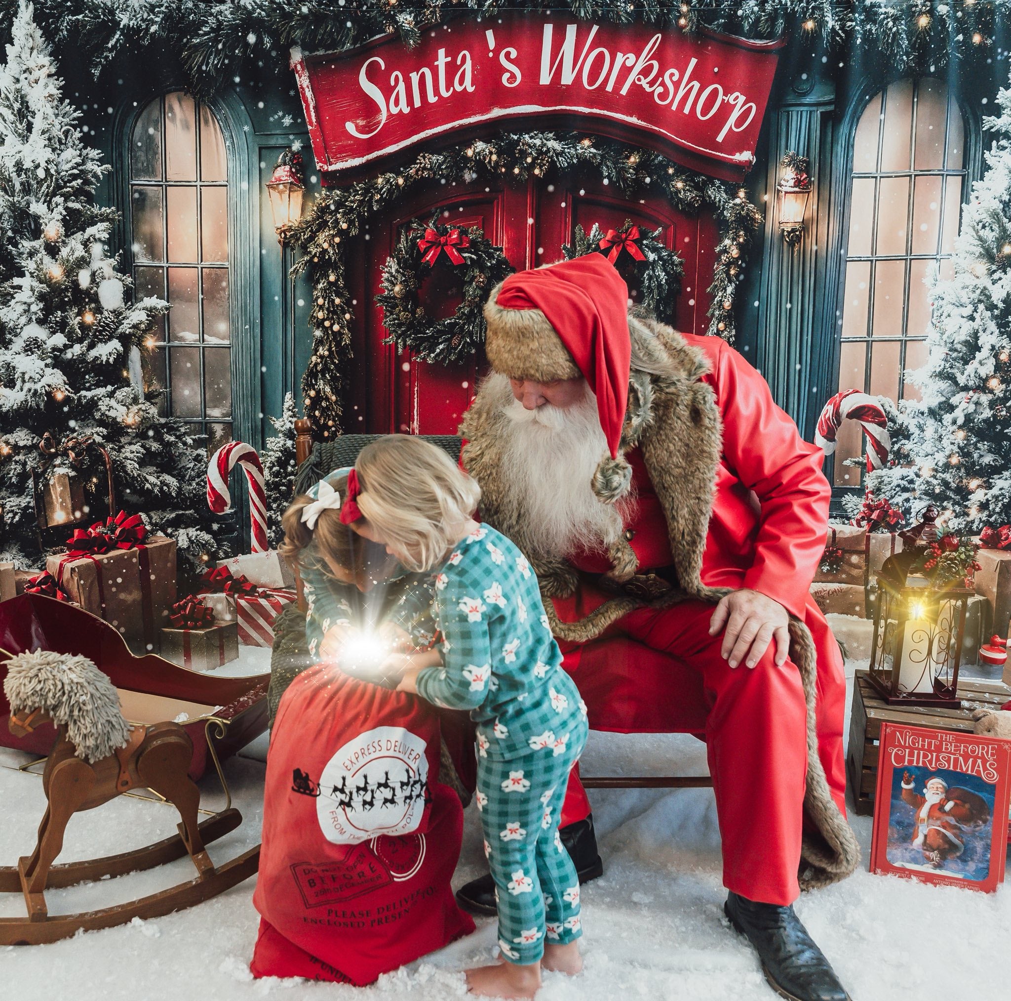 Kate Christmas Santa Workshop Red Door Backdrop Designed by Emetselch - Kate Backdrop AU