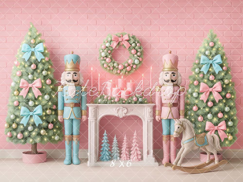 Kate Nutcracker Pink Blue Fireplace Backdrop Designed by Ashley Paul