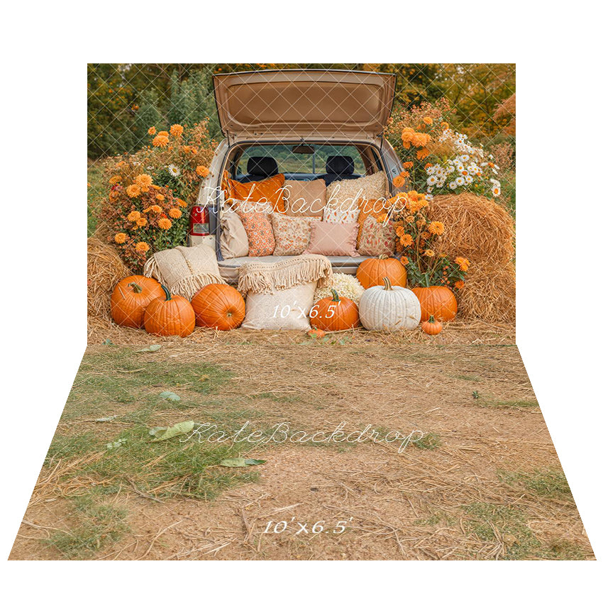Kate Autumn Pumpkin Car Backdrop+Hay Floor Backdrop - Kate Backdrop AU