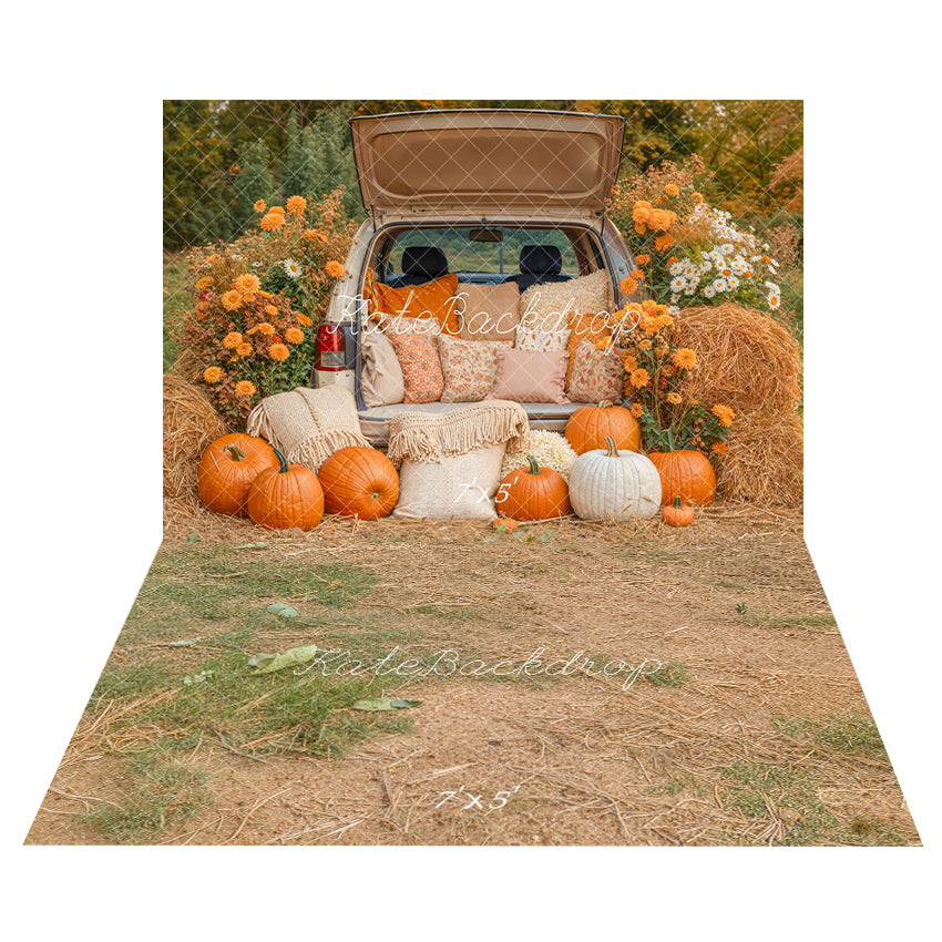 Kate Autumn Pumpkin Car Backdrop+Hay Floor Backdrop - Kate Backdrop AU