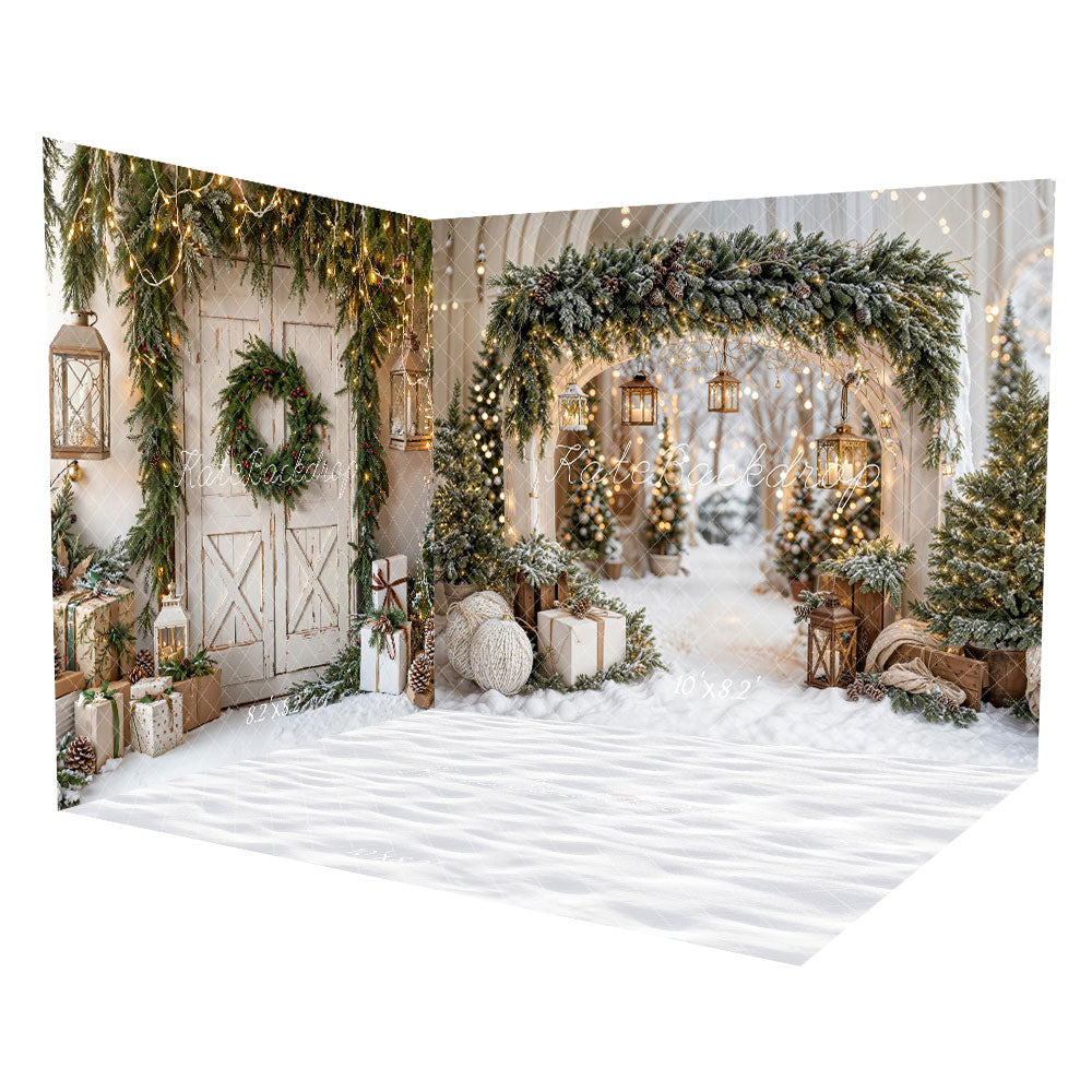 Kate Winter Christmas Arch Barn Door Snow Room Set - Kate Backdrop AU