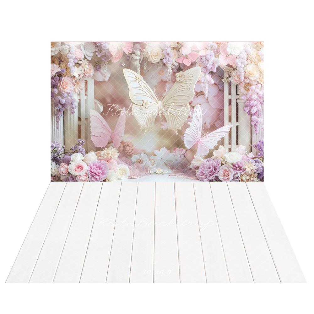 Kate Spring Butterfly Backdrop+White Wood Floor Backdrop - Kate Backdrop AU