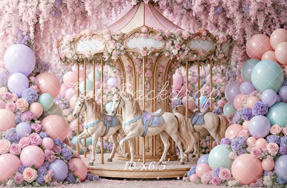 Kate Carousel Birthday Backdrop Designed by Ashley Paul - Kate Backdrop AU
