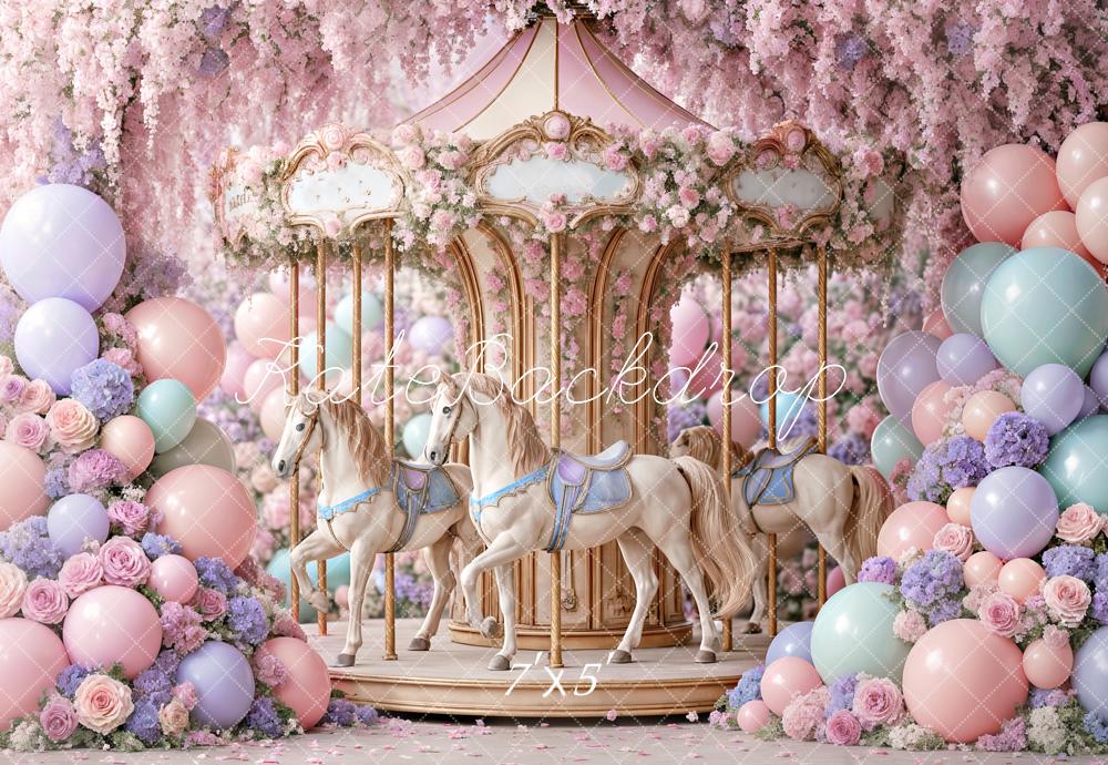 Kate Carousel Birthday Backdrop Designed by Ashley Paul - Kate Backdrop AU