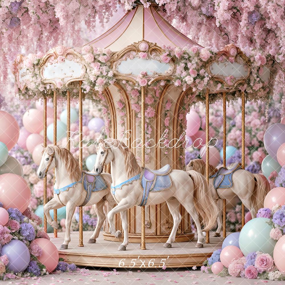 Kate Carousel Birthday Backdrop Designed by Ashley Paul - Kate Backdrop AU