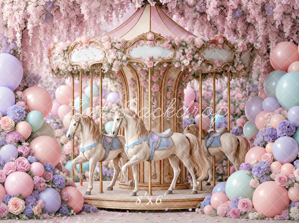 Kate Carousel Birthday Backdrop Designed by Ashley Paul - Kate Backdrop AU