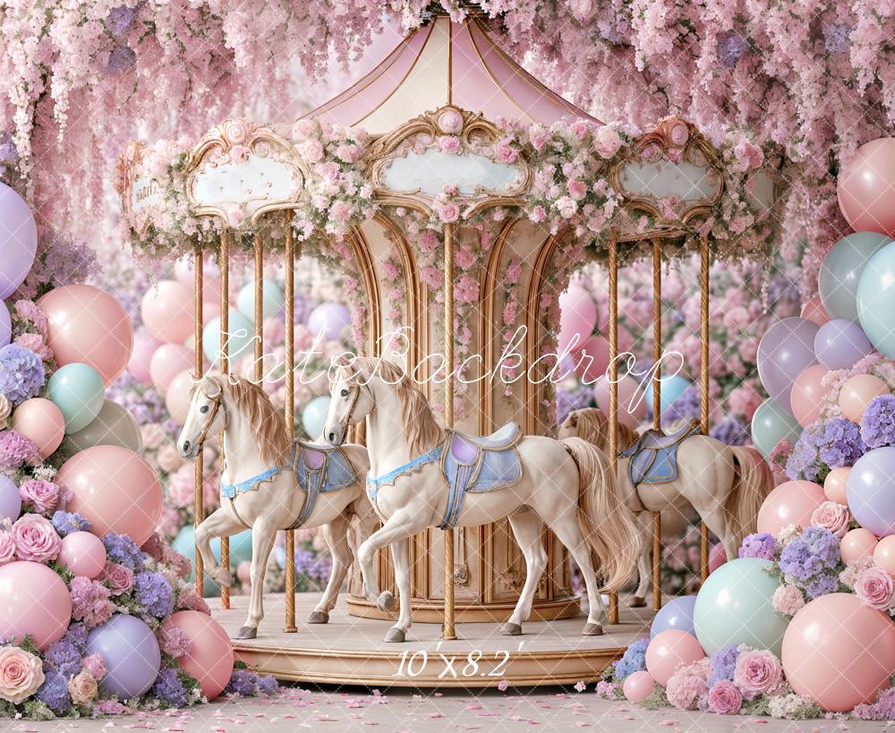 Kate Carousel Birthday Backdrop Designed by Ashley Paul - Kate Backdrop AU