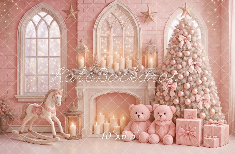 Kate Pink Christmas Fireplaces Backdrop Designed by Ashley Paul - Kate Backdrop AU
