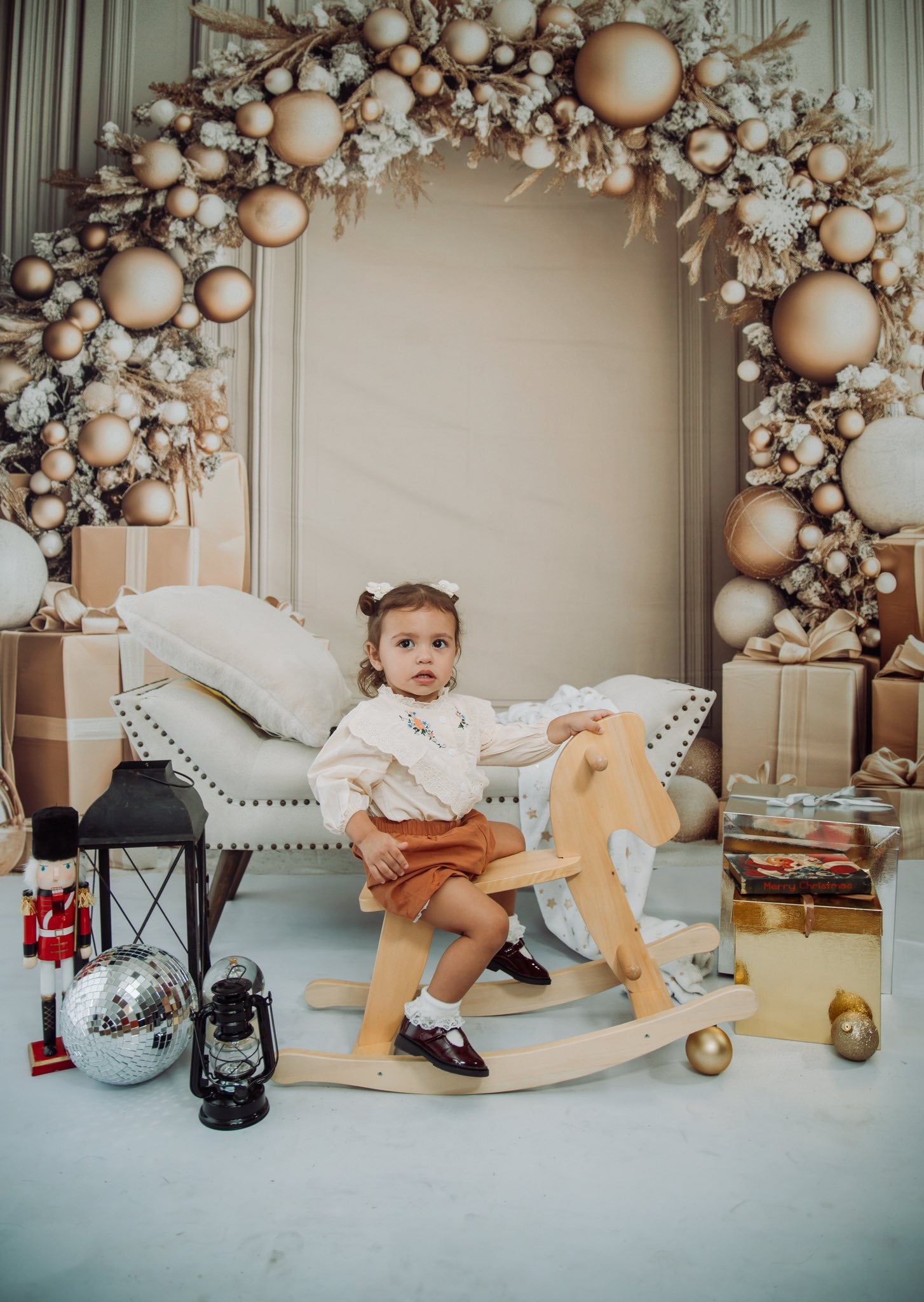 Kate Christmas Arch Gold Presents Backdrop Designed by Patty Roberts