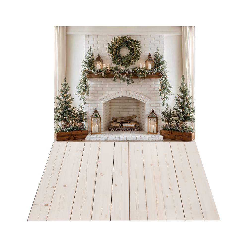Kate Christmas Brick Wall Fireplace+Wood Floor Backdrop - Kate Backdrop AU