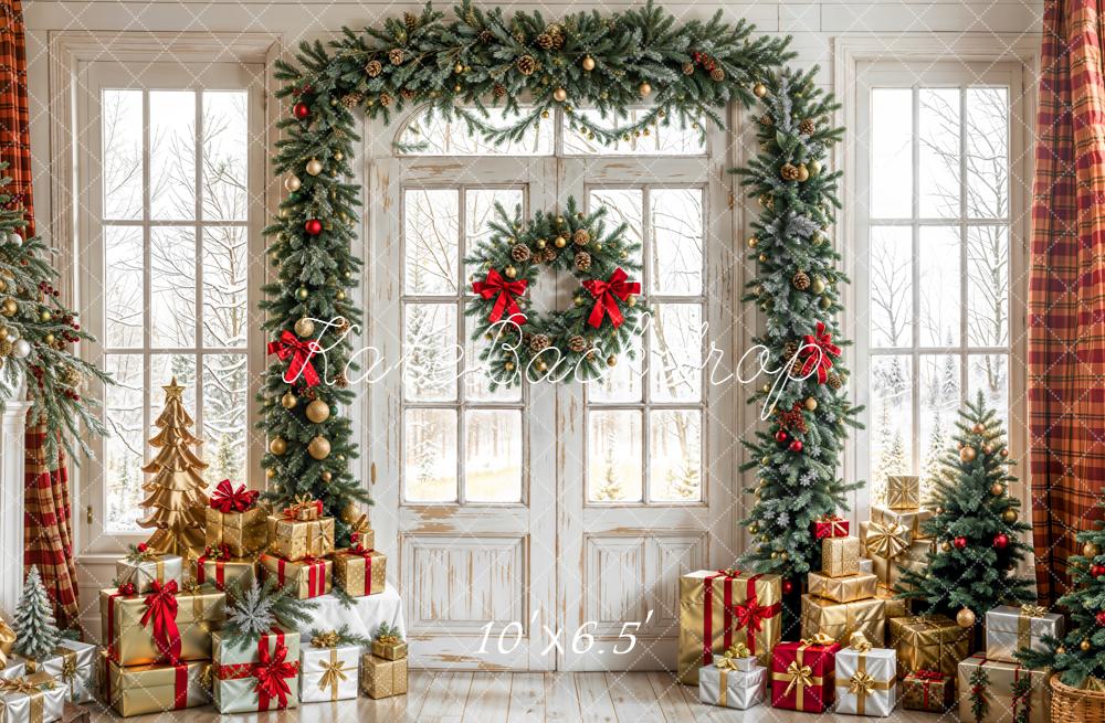 Kate Christmas Gift White Door Wreath Backdrop Designed by Emetselch
