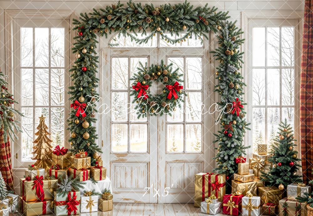 Kate Christmas Gift White Door Wreath Backdrop Designed by Emetselch