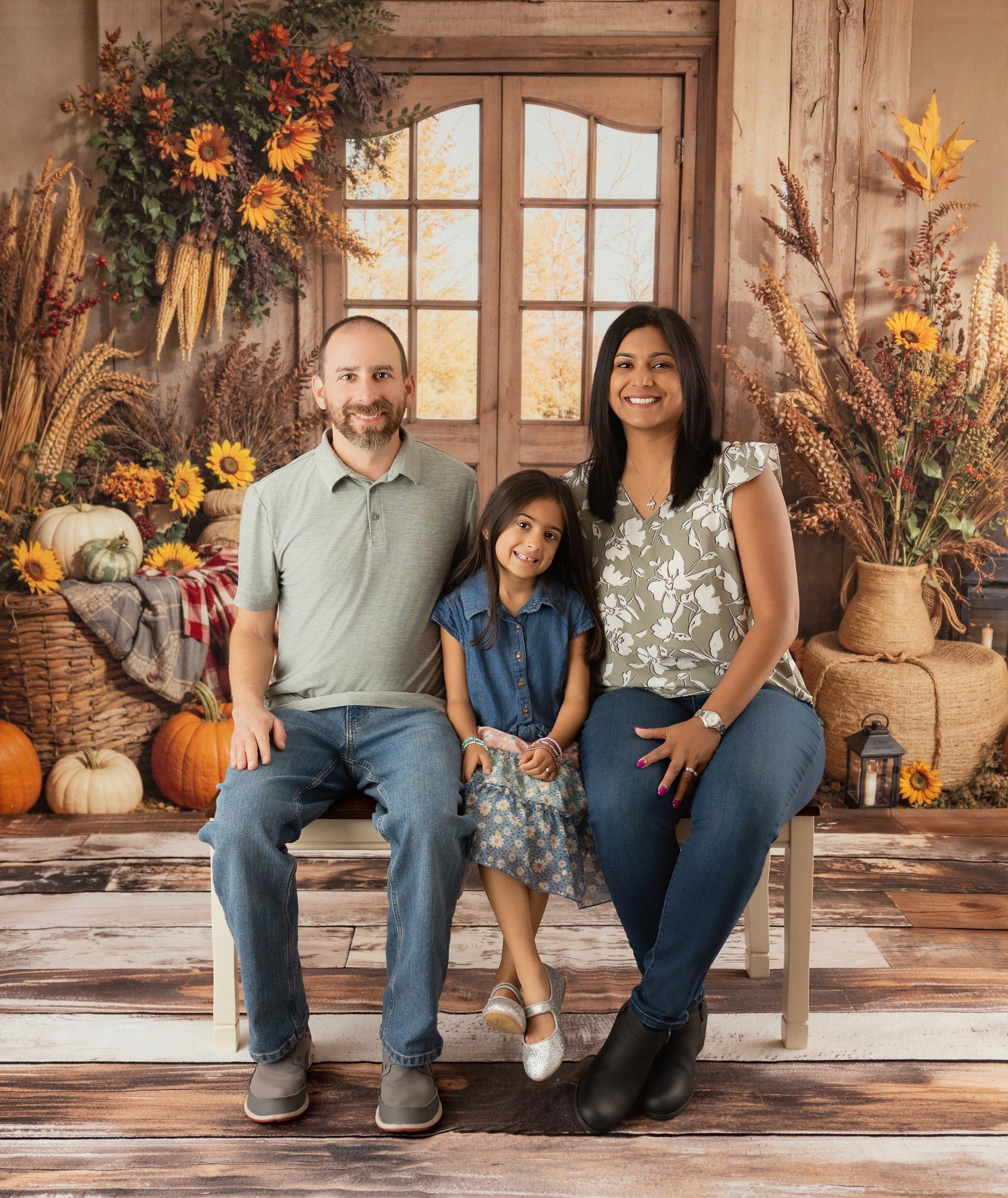 Kate Fall Pumpkins Rustic Wheat Backdrop Designed by Emetselch