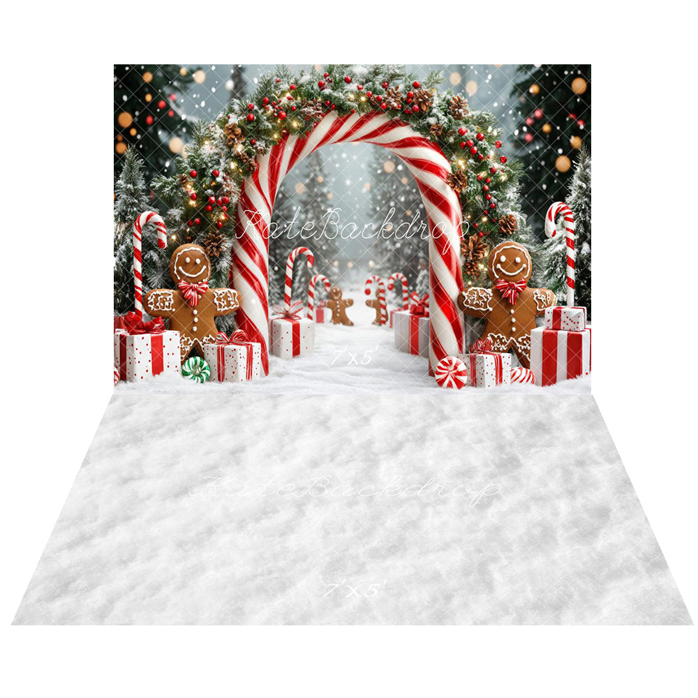 Kate Candy Christmas Gingerbread Backdrop+White Snow Floor Backdrop