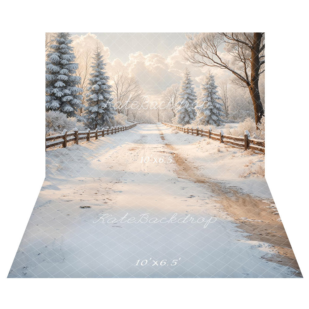 Kate Winter Snow Road Backdrop+Snow Floor Backdrop - Kate Backdrop AU