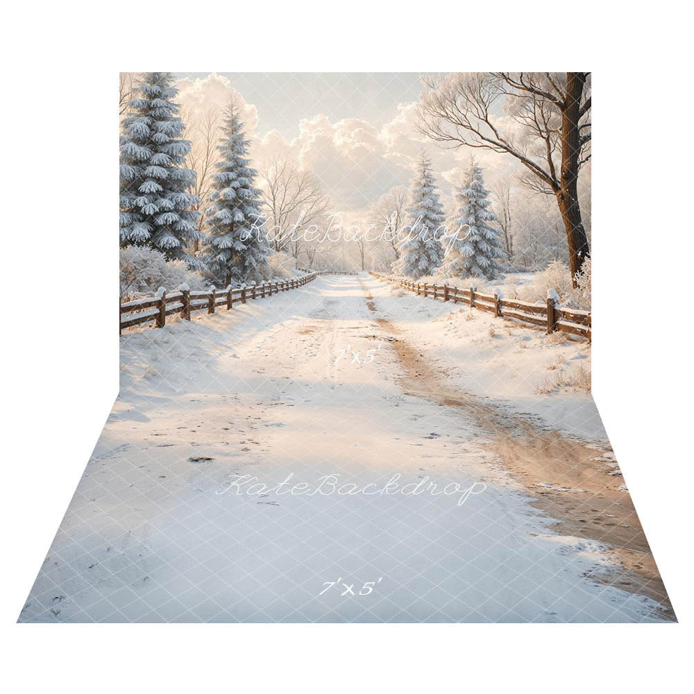Kate Winter Snow Road Backdrop+Snow Floor Backdrop - Kate Backdrop AU