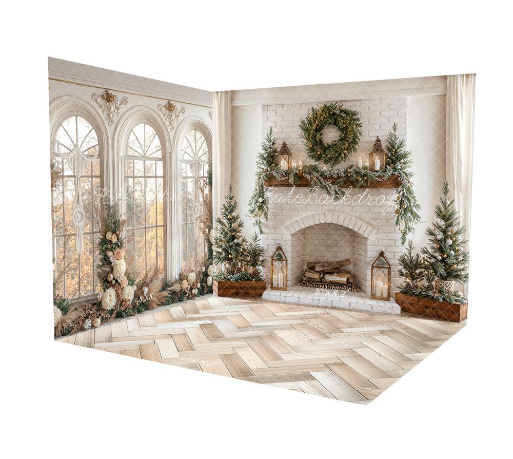 Kate Arch Window Brick Christmas Fireplace Room Set