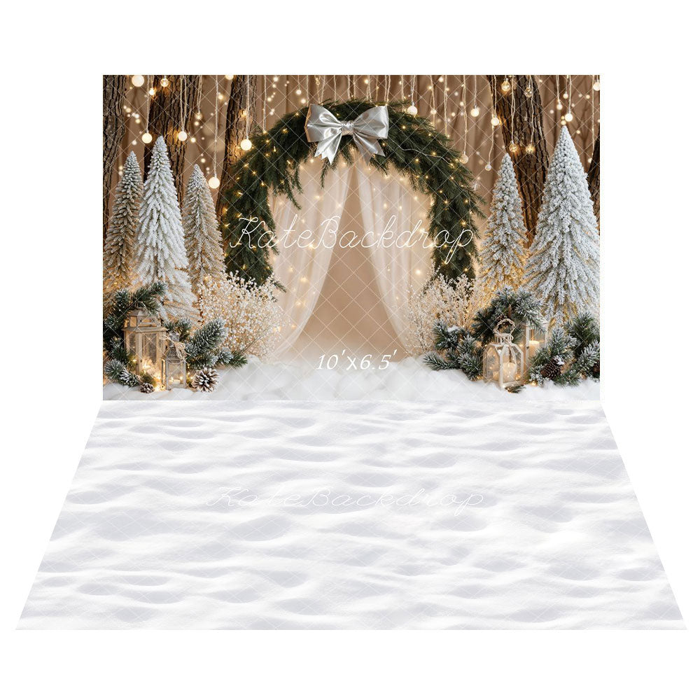 Kate Christmas Tree Arch Bow Backdrop+Snow Floor Backdrop - Kate Backdrop AU