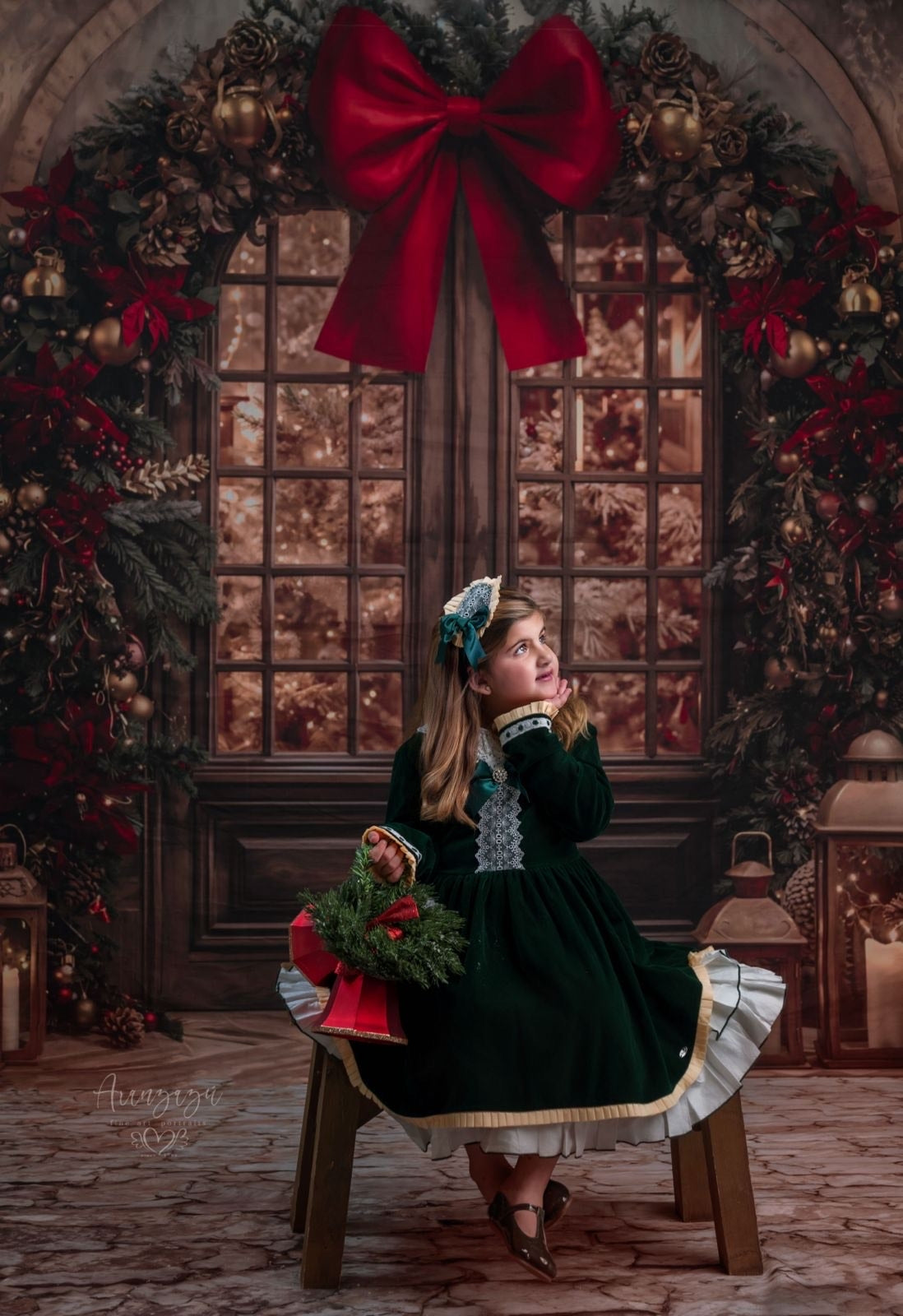 Kate Christmas Door Bow Fleece Backdrop Designed by Emetselch