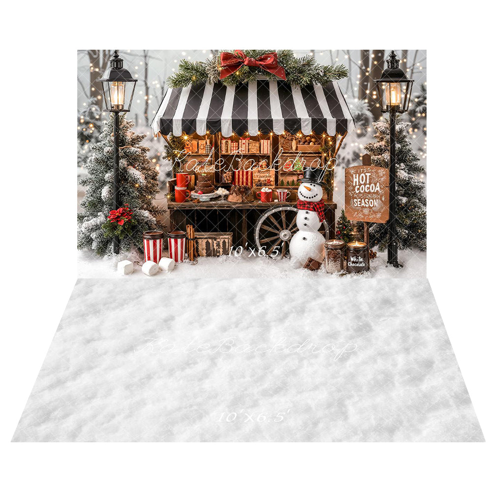 Kate Christmas Hot Cocoa Stand Backdrop+Snow Floor Backdrop