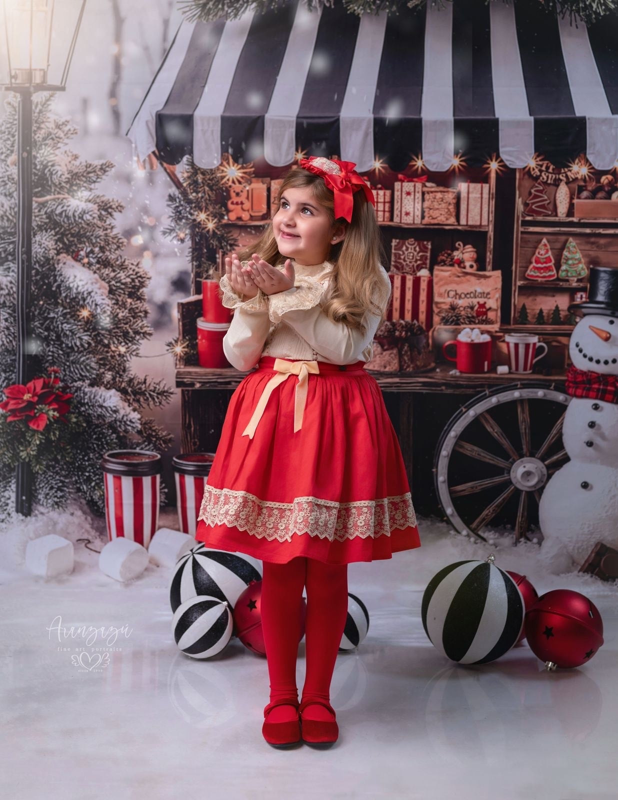 Kate Christmas Hot Cocoa Stand Snowman Backdrop Designed by Emetselch