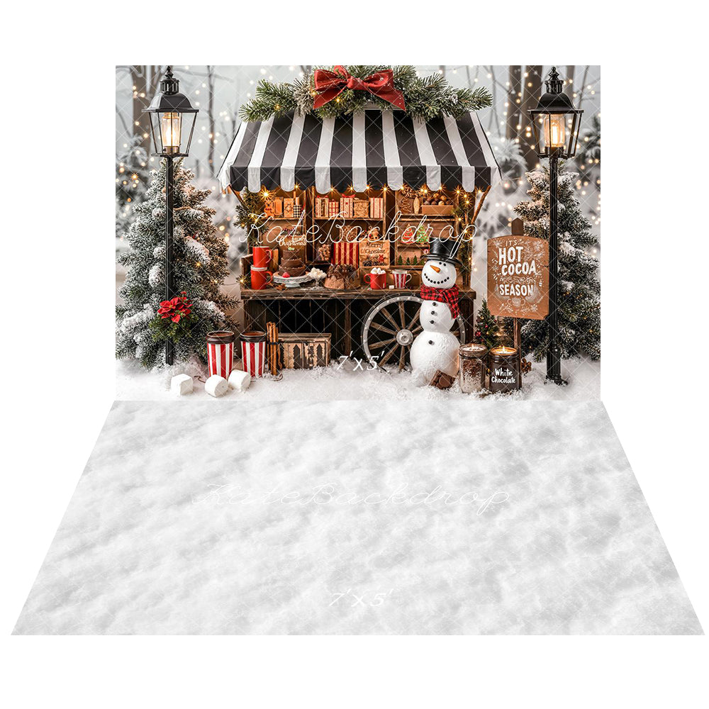 Kate Christmas Hot Cocoa Stand Backdrop+Snow Floor Backdrop