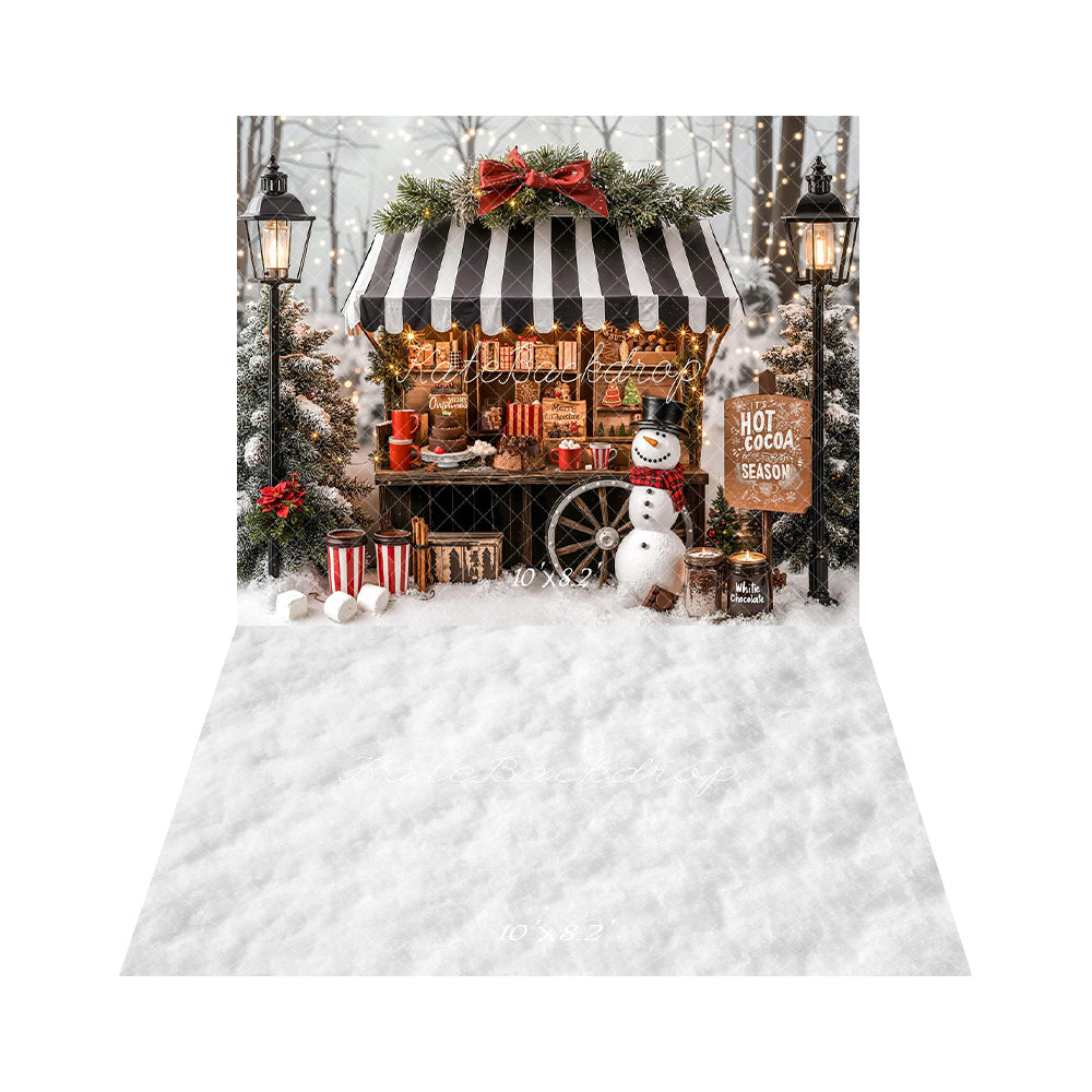 Kate Christmas Hot Cocoa Stand Backdrop+Snow Floor Backdrop